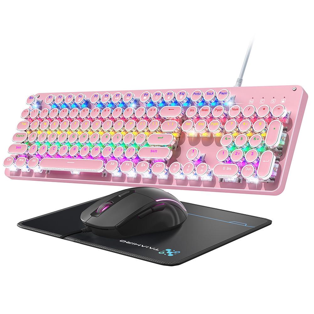 Dynamic Luminous Wired Mechanical Keyboard & Silent Gaming Mouse Set, Three-Mode for Office & Gaming.