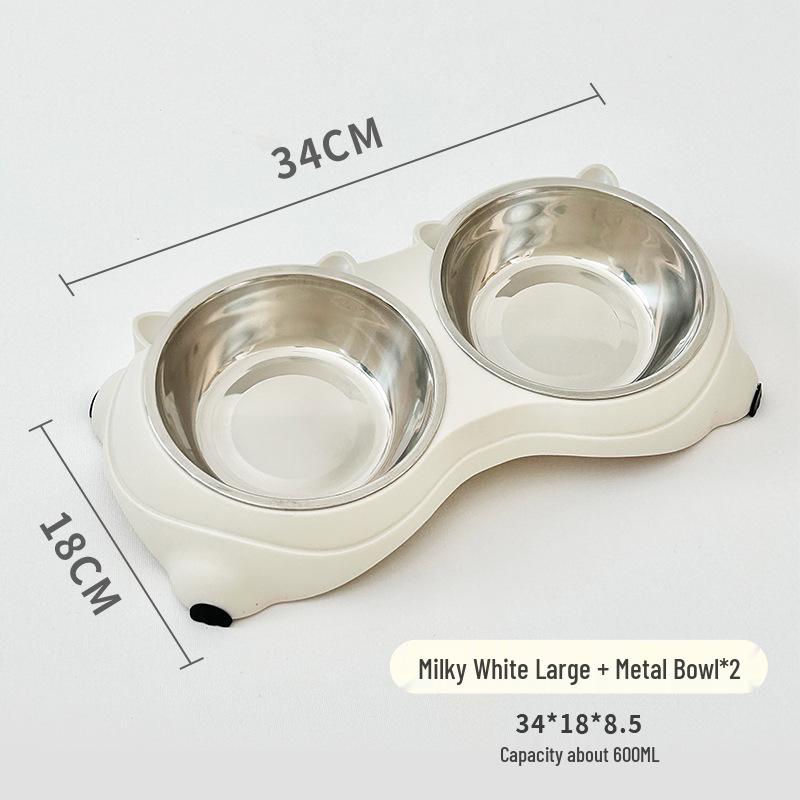 Nakloněná nerezová kočičí miska: Dvoumiskový design proti rozlití s ochranou krku pro krmení a pití