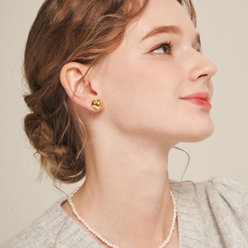 Murmur [925silver]Volume Heart Stud Earring