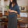 French retro V-neck ruffle edge plaid shirt women's design sense spring loose long-sleeved shirt with top