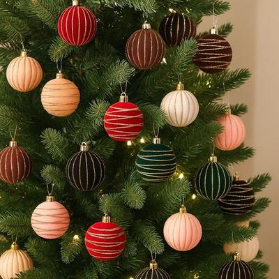 Flocking Christmas Color Balls Hanging Plastic Xmas Tree Ornaments Shinny Glitter Christmas Decoative Balls New Year Celebration