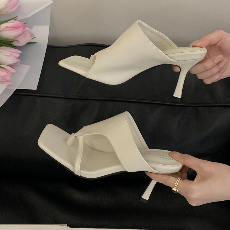 Fashion SUOJIALUN Summer New Brand Women Slipper Fashion Slip On Open Toe Slip On Flip Flop Shoes Thin High Heel Outdoor Pumps Sandal