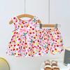 Girls' Summer Cotton and Silk Sleeveless Two-piece Floral Floral Floral Pattern Set