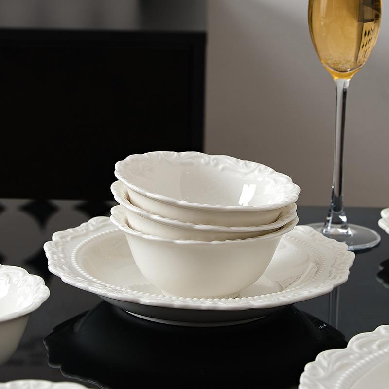 Ceramic Relief Dinner Dishes Household French New Underglazed Colour White Vintage Kitchen Tableware Exquisite Aesthetic Plate