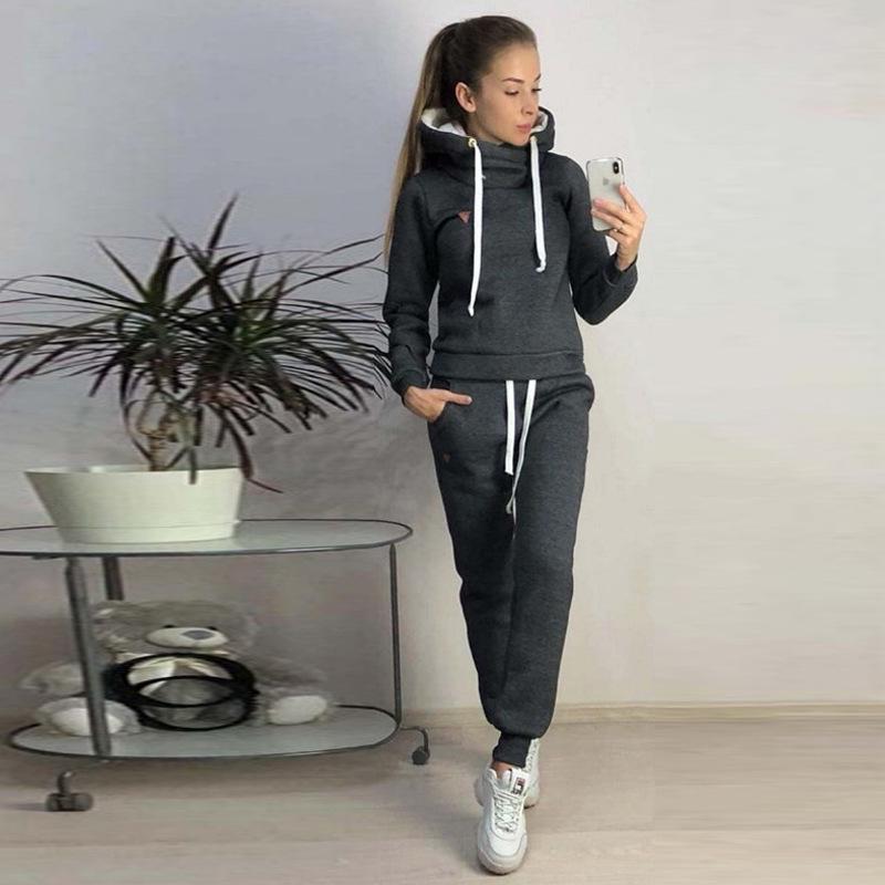 Women's Fleece Fashion Leather Patch Casual Hoodie Set - Autumn/Winter 2019 Style