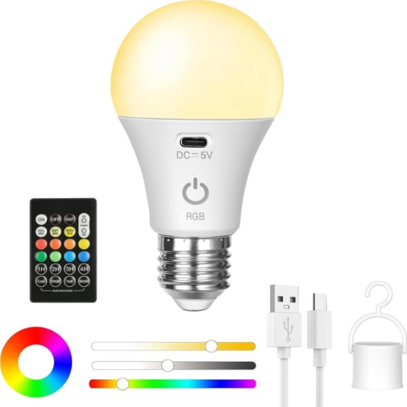 3/RGB Color USB Led Bulb Rechargeable Light Dimmable E27 Bulbs with Timing Cordless Battery Operated Lamp