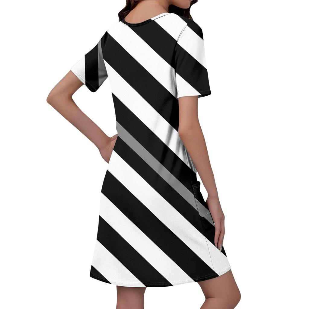 Women's Summer V-neck Casual Beach Dress Short Sleeve Plaid Print Dress