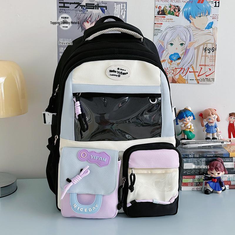 Kolorowy damski plecak szkolny Ita: Uroczy, Przestronny, Przezroczysty Plecak na Odznaki