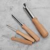 4 Piezas Herramienta de Cerámica Acero Inoxidable Perforador de Agujeros Mango Redondo de Madera Juego Hecho a Mano