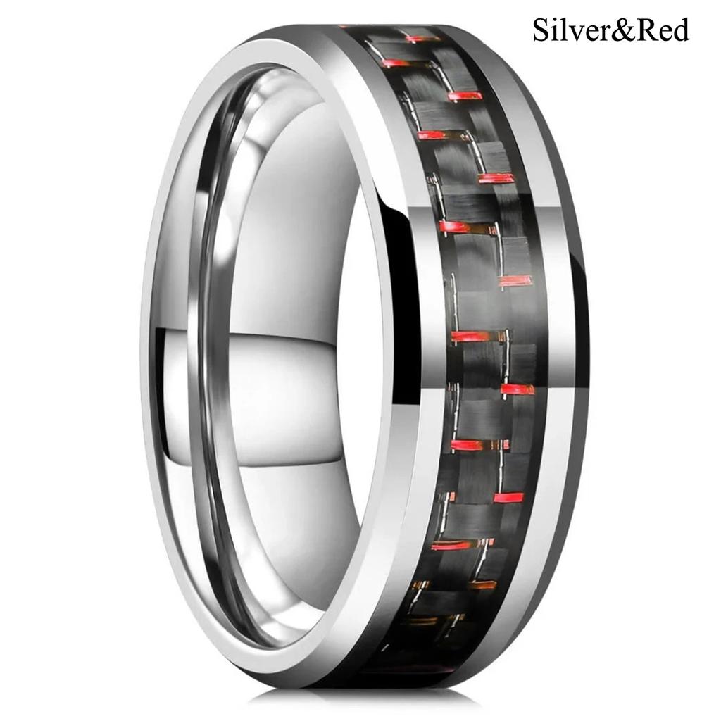 Mode 8mm Herren Edelstahlringe Eingelegte Schwarze Blaue Rote Kohlefaserringe Für Männer Hochzeit Verlobung Party Schmuck Geschenke