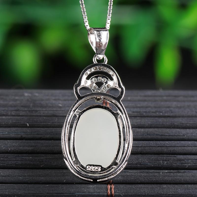Tancise 925 Sterling Silber Klassische Damen Jade Halskette Anhänger Zirkon Mode Geschenk