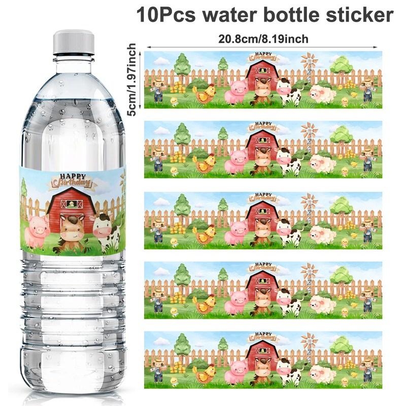 10pcs Farm Animal Bottle Labels Stickers Cartoon Animal Stickers for Kids Farm Birthday Babyshower Party Decoration Supplies