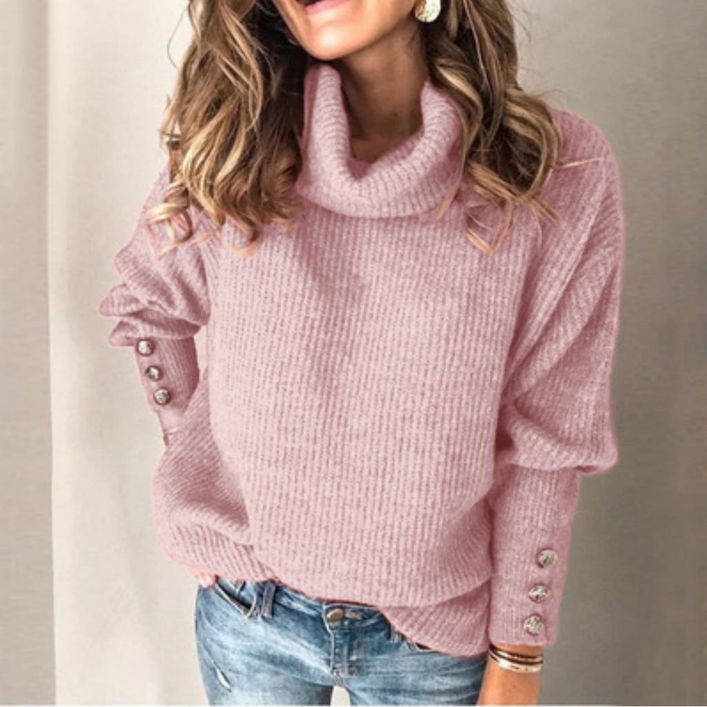 Women's spring Autumn Winter Plus Size Padded Short Jumper Pullover Loose Casual Warm Long-sleeved Half Height Collar Pullover Knit Sweater