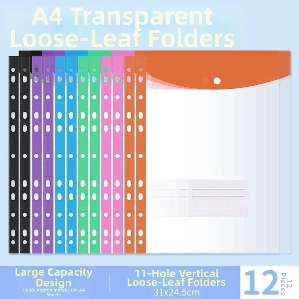 12 Stück Transparente Loseblatt-Dateitaschen Wasserdicht A4 Erweiterbare Binder-Tasche Quittung
