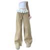 Women's High Waist Khaki Lace Trim Wide Leg Jeans - Spring/Autumn 2025