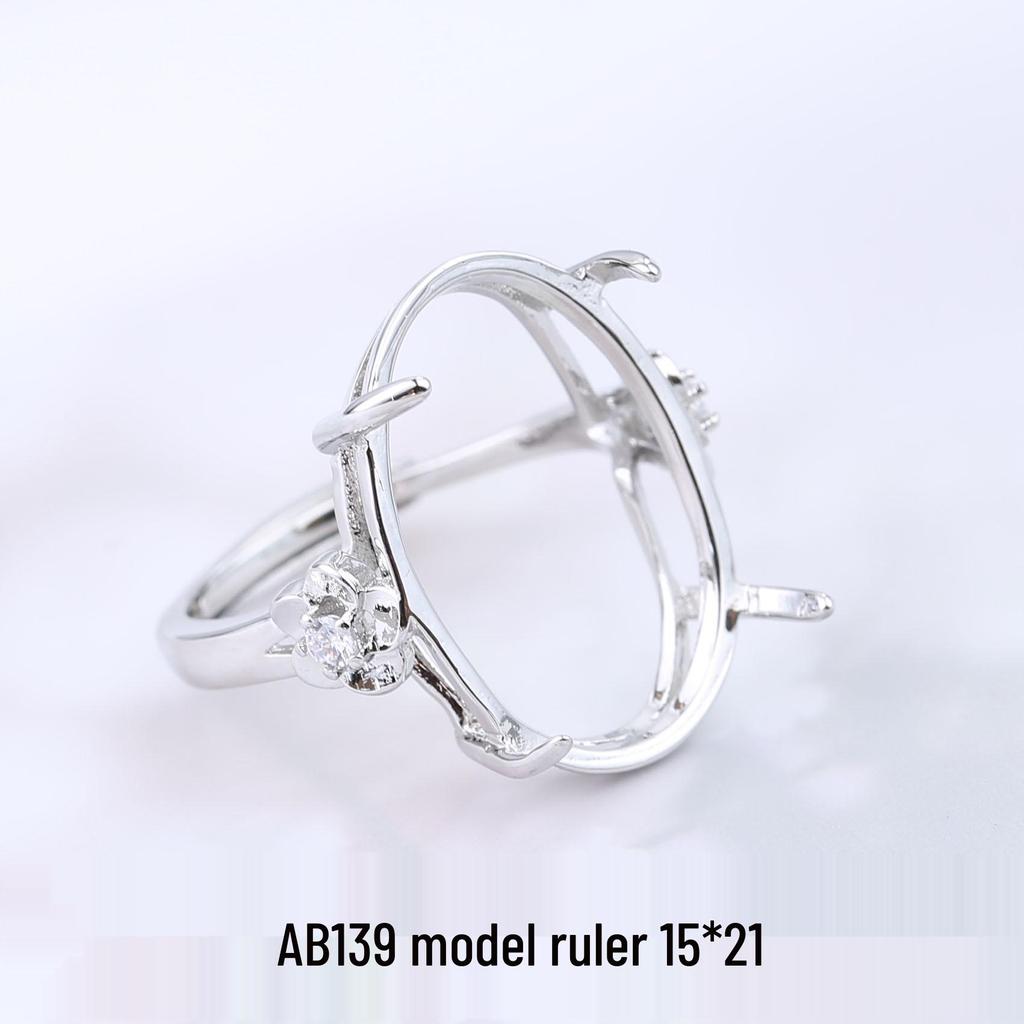 Montură inel deschis pentru femei placat cu aur alb pentru chihlimbar sau pietre prețioase