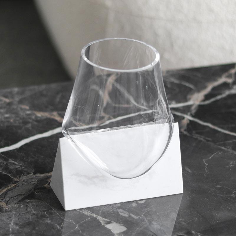 Glass Vase Marble Base Abstract Irregular Fluid Flower Vase Hydroponics Terrarium Flower Arrangement Accessories Home Decoration