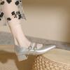 Mary Jane shoes year square head low heel single shoes one-word buckle with flat head high heels thick heel