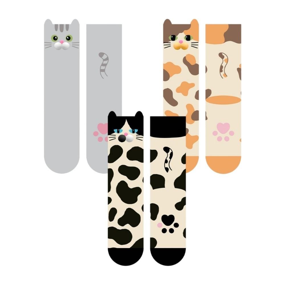 Elastic Calico Cat Socks Breathable Tuxedo Cat Socks Whimsical Pouty Kitty Socks All Seasons