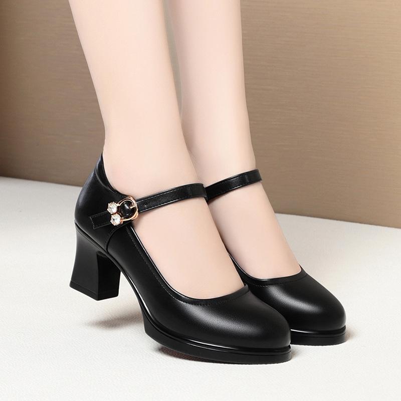 Waterproof Platform High Heel Round-Head Summer Model Training Special Catwalk Work Single Shoes Elegant Simple Black Autumn