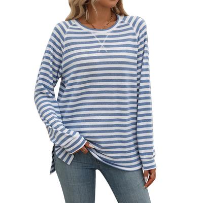 Autumn and Winter Women's Striped Color Collision Round Neck Long Sleeve Loose Top