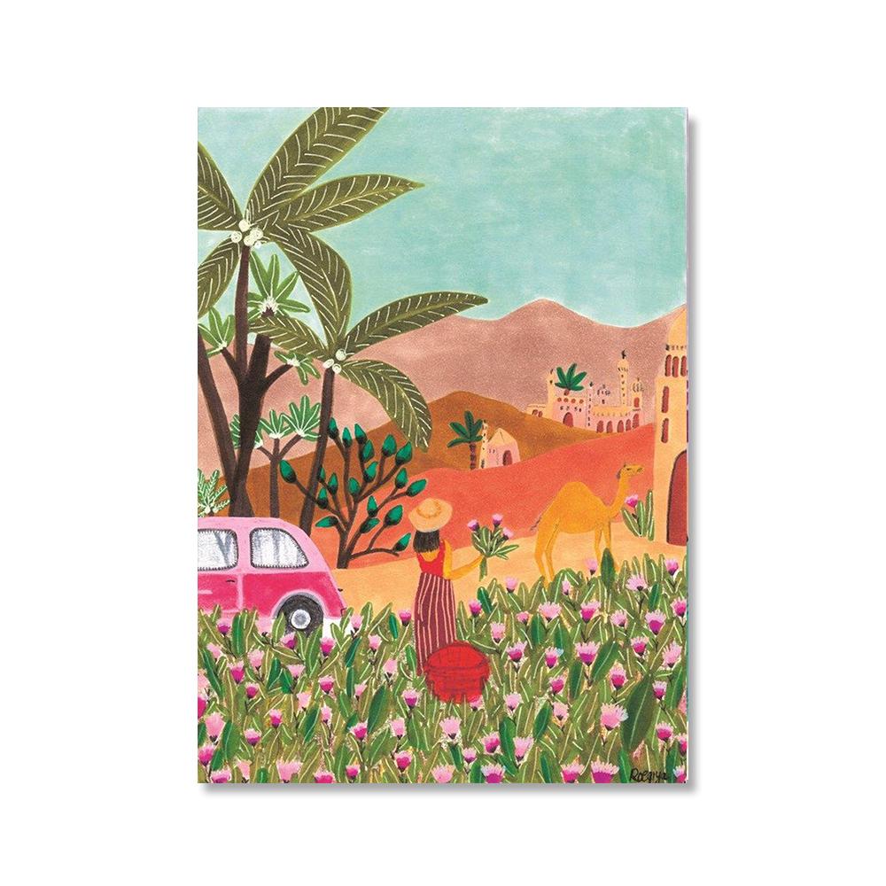 Morocco Art Print Fashion Girl Dance Poster Shepherds Desert Flowers Wall Picture Red Bird With Woman Canvas Painting Home Decor