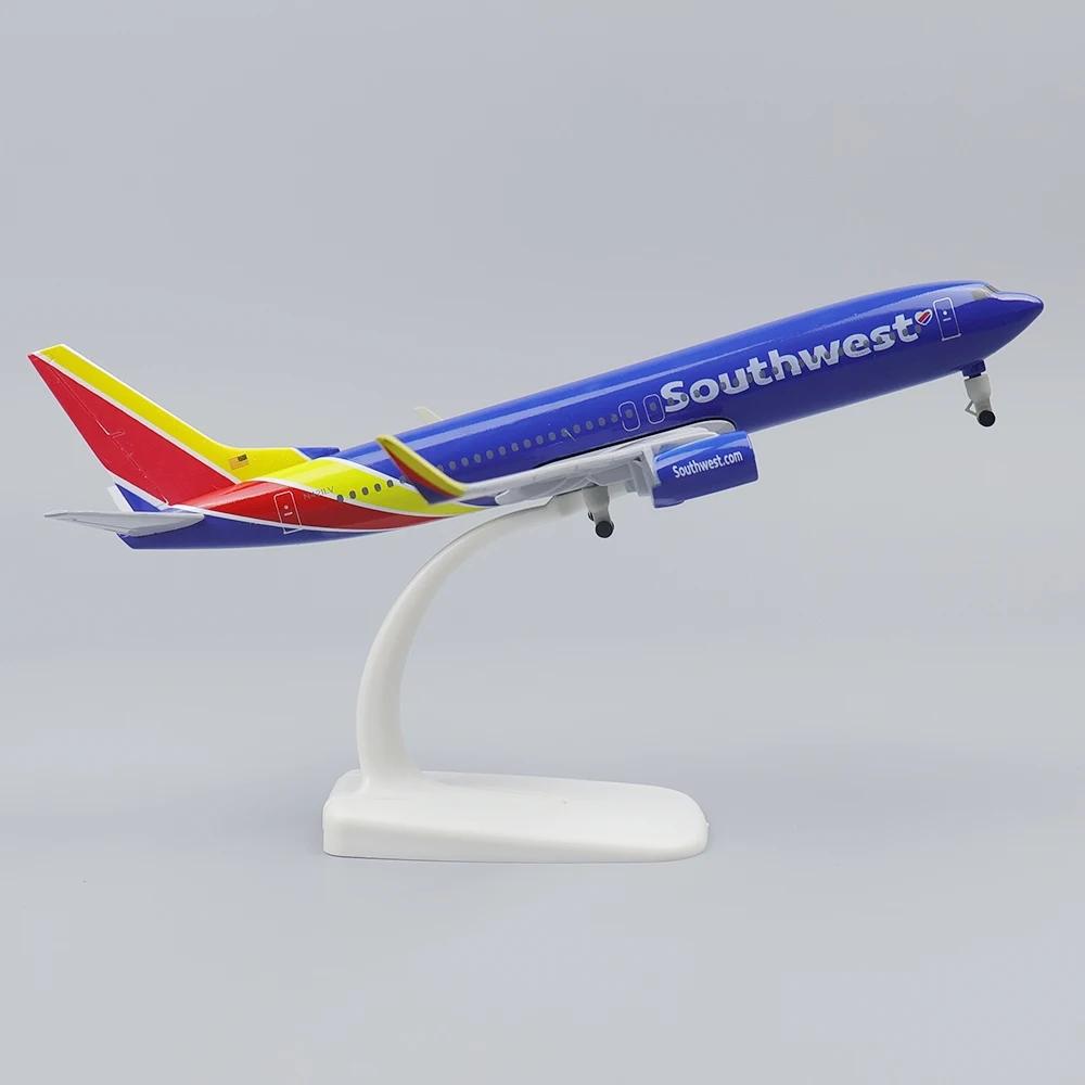 Литая модель самолета Игрушечный самолет для Southwest Airlines Boeing 737 B737 Литая металлическая модель самолета с шасси 20 см