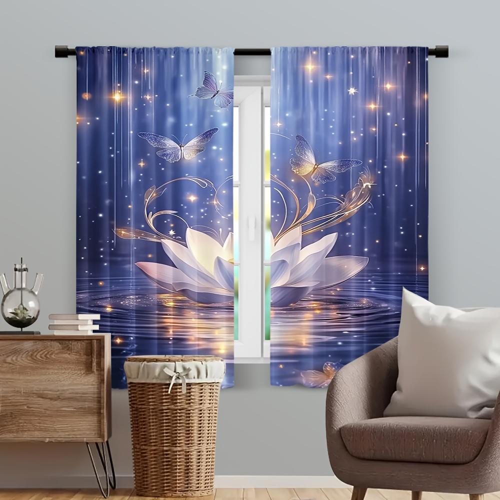 2 Pcs Magic Lotus Zen Spa Dragon & Butterfly Print Curtains – Scenic Theme for Home Office Bedroom Kitchen