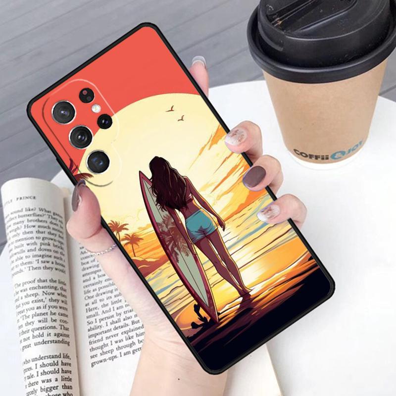 Surfing Art Surf Girl Phone Case Cover For Samsung Galaxy S24 S25 Ultra S21 S22 Ultra S10E Note 10 Plus Note 20 FE S23