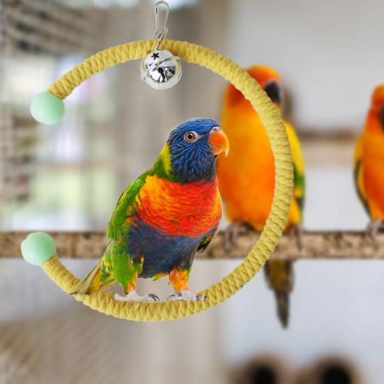 Parrot Swing Toy with Bell Climbing Toys Colorful Cotton Rope Bird Hanging Braided Chew Toy for Small Medium Parrots