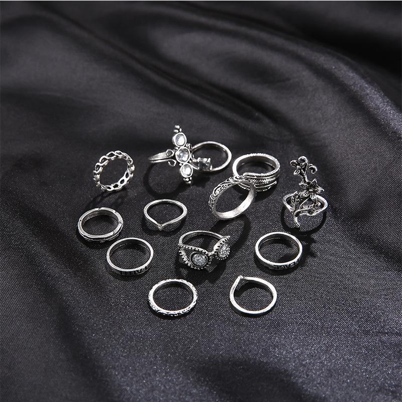 Vintage Personality Women'S Suit Feather Flower Waves 13-Piece Set Ring