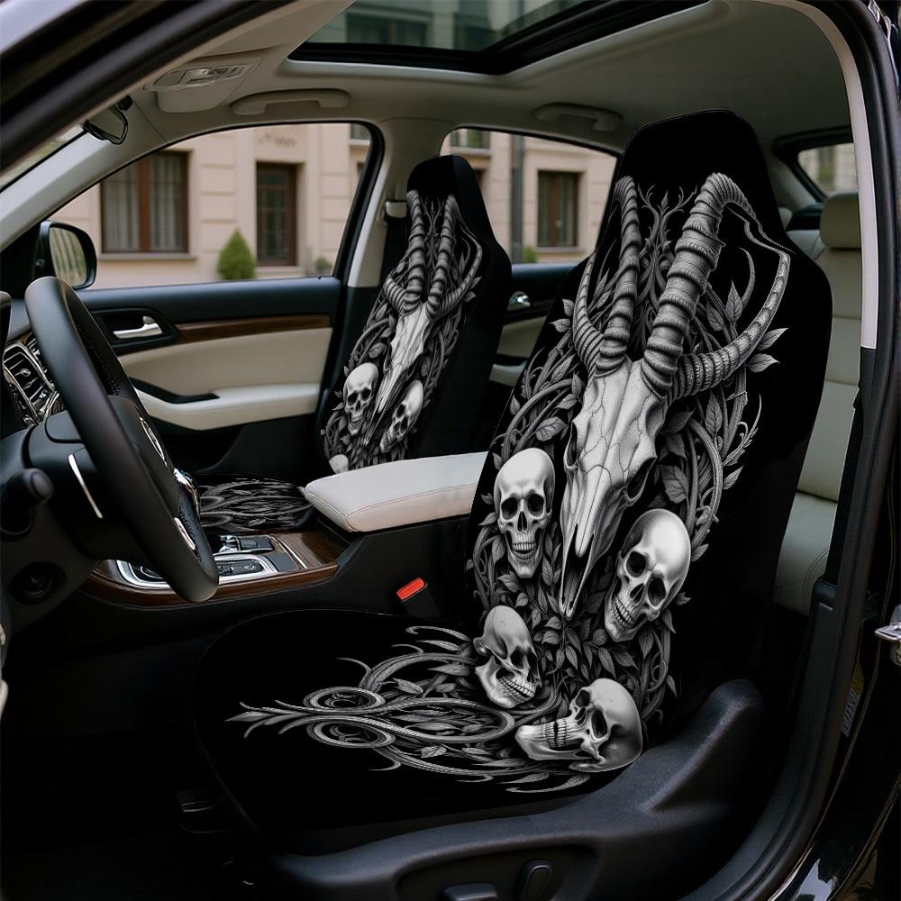 2pcs, Unique Gothic Skull Ram Tentacle Art Pattern Car Seat Covers, Soft And All Season Use, Compatible With Cars, SUVs, And Tru