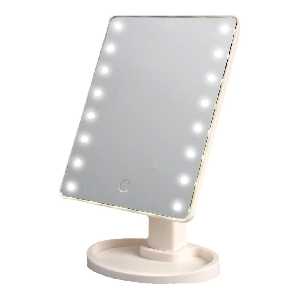 360° Rotating LED Vanity Mirror with Touch Sensor, 16/22 Lights, and Desktop Storage