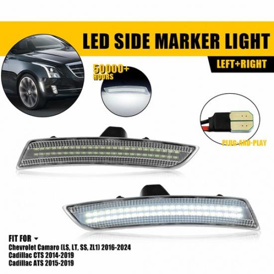Clear Pair Lens White LED Side Light for Marker Chevrolet Turn Camaro 2016-2024