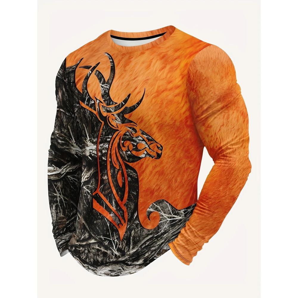 Minimalist Gradient 3D Digital Printed Men's Casual and Comfortable Round Neck Long Sleeved T-shirt
