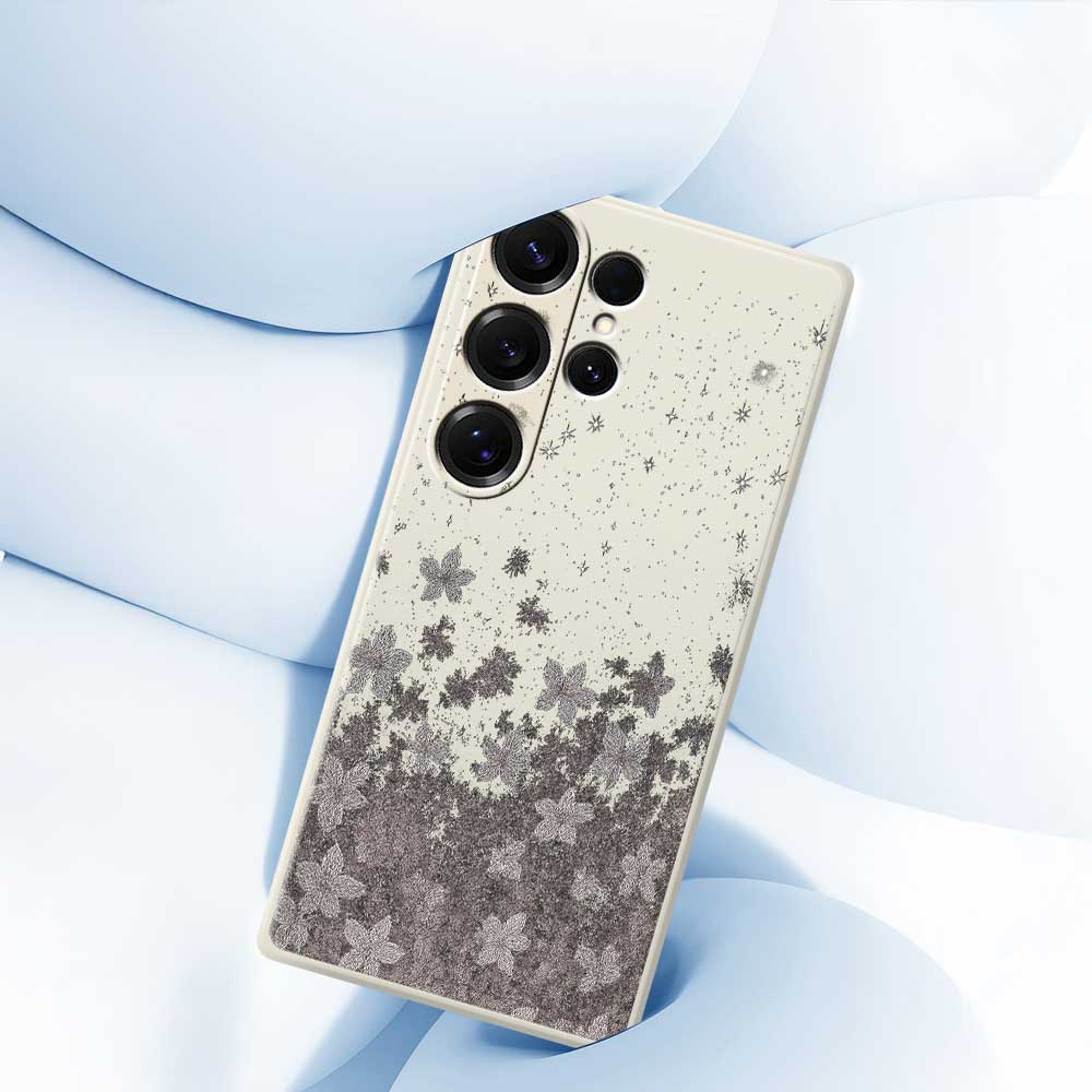 For Samsung Galaxy S25 Ultra Case Grey Flowers Pattern Printing Straight Edge TPU Phone Back Cover