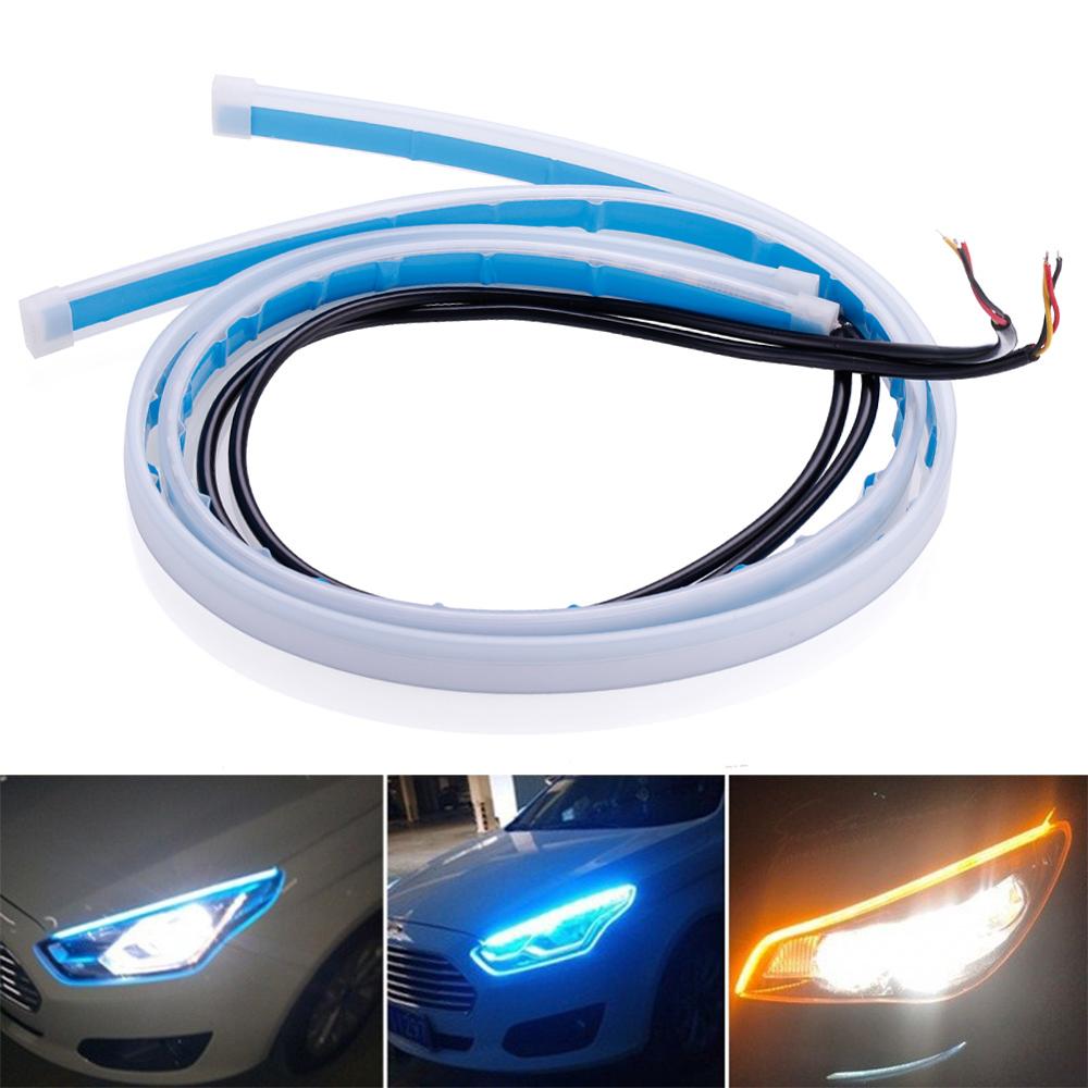 2PCS Start-Scan LED Car DRL Daytime Running Lights Auto Flowing Turn Signal Guide Thin Strip Lamp Styling Accessories Headlight