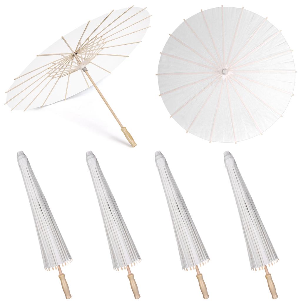4 Pcs Paper Parasol 60Cm Chinese Japanese Paper Umbrella White Diy Painting Decorative Umbrella For Wedding Bridal Party Decor