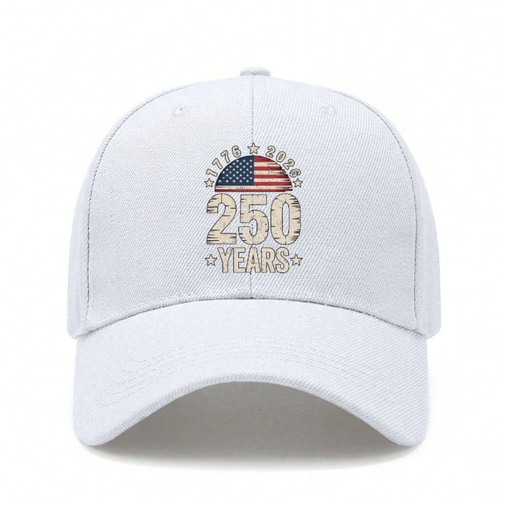 Patriotic Baseball Cap - 250Th Anniversary Commemorative Print, Unisex Adjustable Polyester Black Curved Brim Outdoor Sports Daily Wear Baseball Hat, белый