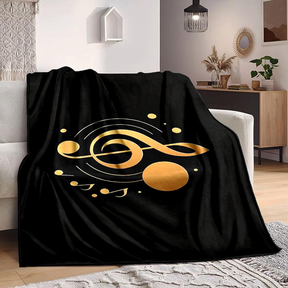 1Pc Golden Music Notes Blanket Soft And Comfortable Casual Warm Camping Travel Christmas Halloween Xmas Gift Em92817