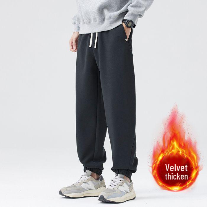 

Men s Japanese Style Thick Velvet Sweatpants - Warm, Loose, Straight-Leg Casual Pants for Autumn/Winter 30 серый