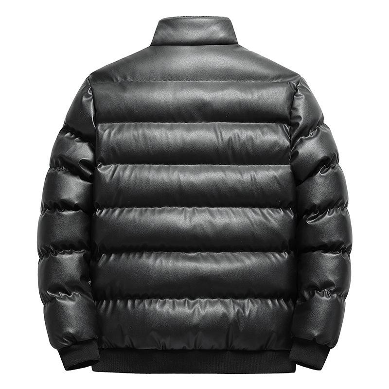 Winter Men's Cotton Thickened Coat Slim Fit Standing Collar Panel PU Leather Large Pocket Cotton Coat Men's Jacket