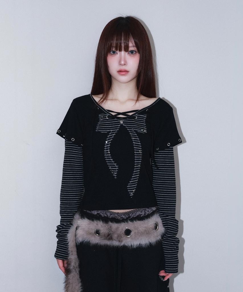 Chelikwili Punky Bow Layered Tee - Black
