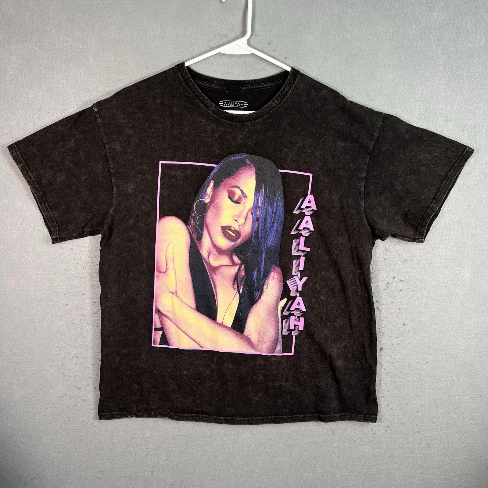 Aaliyah RB Singer Rap Tee Adult Large Black Cotton Mens L