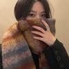 Striped Retro Thick Scarf for Girls in Winter New Korean Style Warm Scarf Versatile Shawl To Protect Against Cold and High End