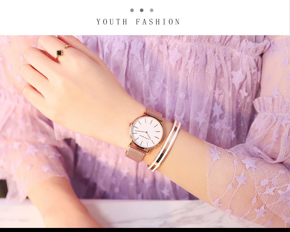 Elegant Slim Waterproof Wristwatch with Steel Mesh Band - Minimalist Japanese Design for Women.