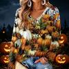 Women's V-Neck Long Sleeve Halloween Print Lightweight Blouse for Fall Parties and Everyday Wear