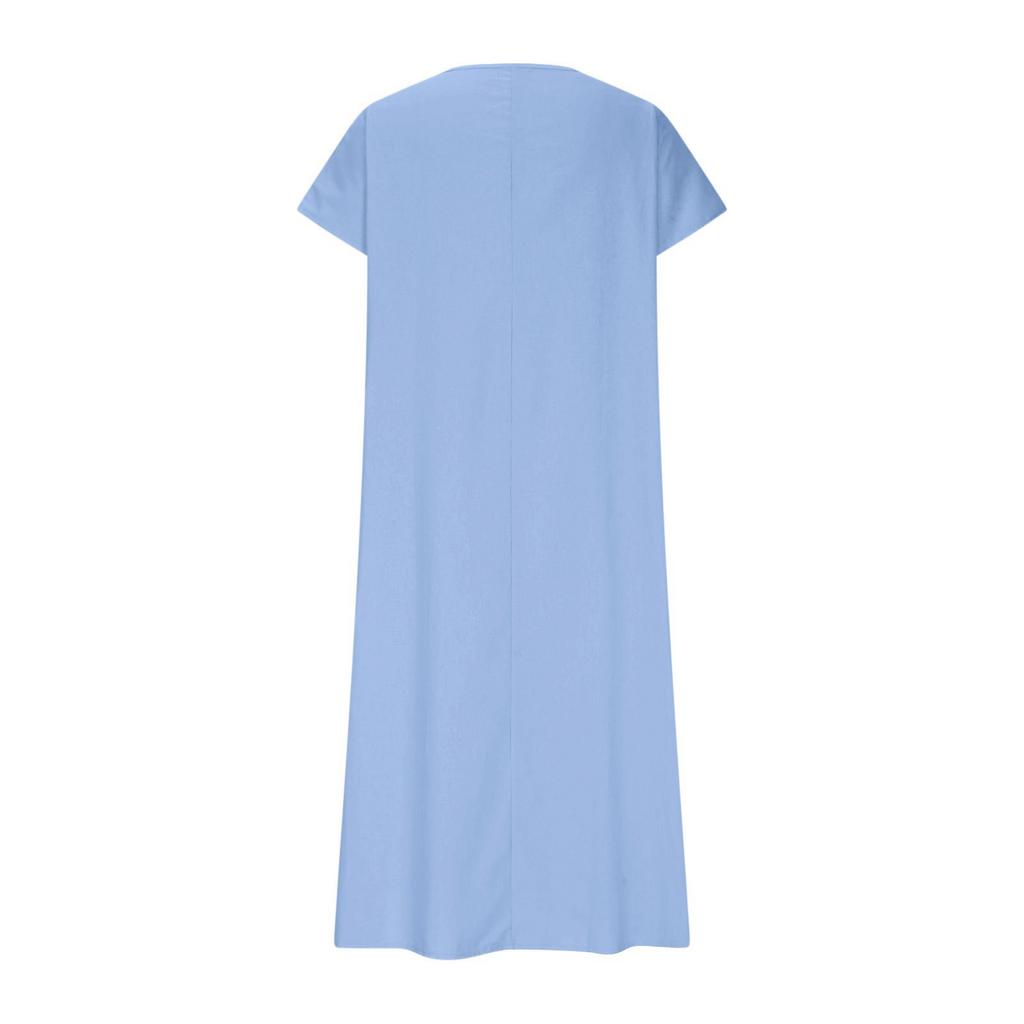Fashion Women's Solid Color V-neck Long Dress Loose