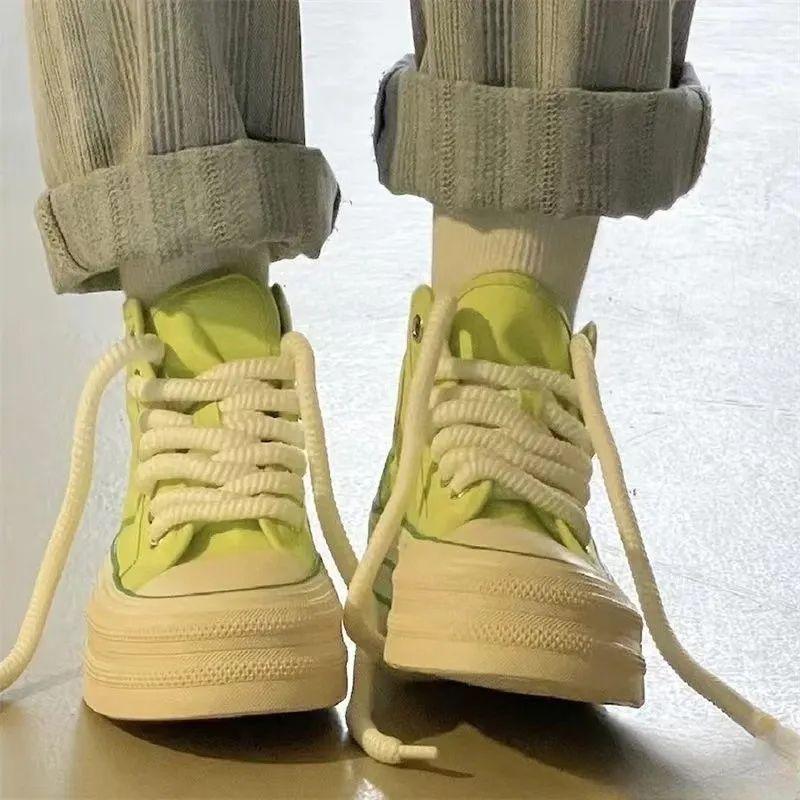 Spring Autumn Casual High Top Canvas Shoes for Women Designer Luxury Y2k Fashion On Offer High Platform Lace Up Woman Footwear