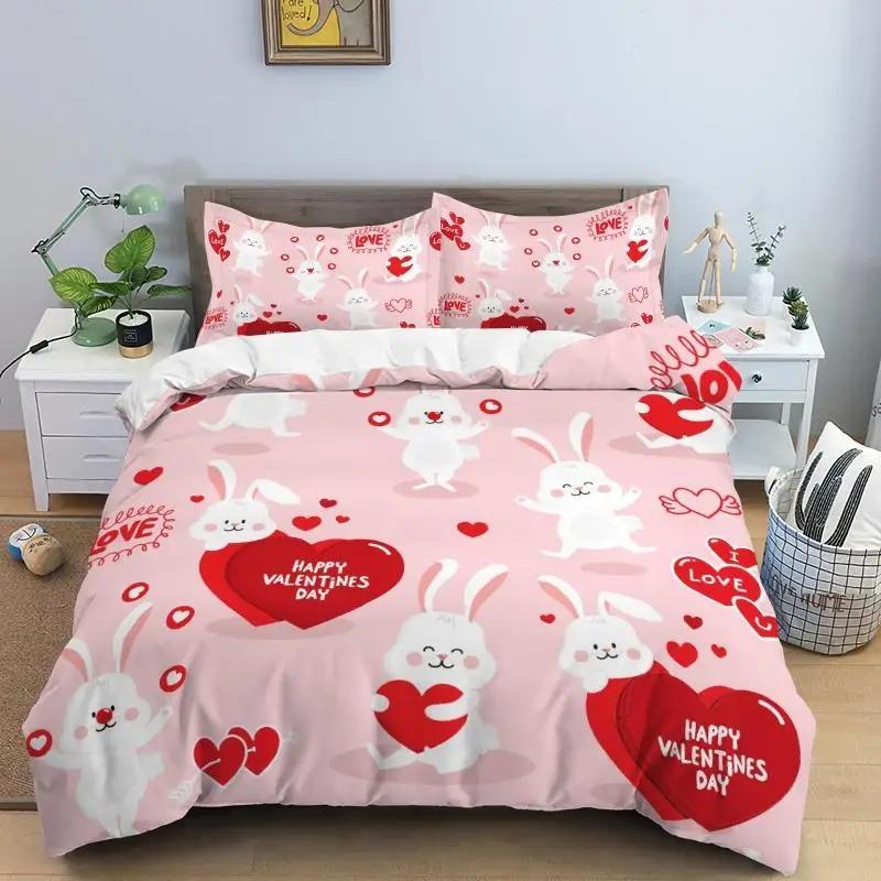 Liebesherz Bettbezug Set Romantisches Thema Herzförmige Bettdecke Königliche Größe Volle Größe Für Kind Paar Liebhaber Polyester Bettwäscheset